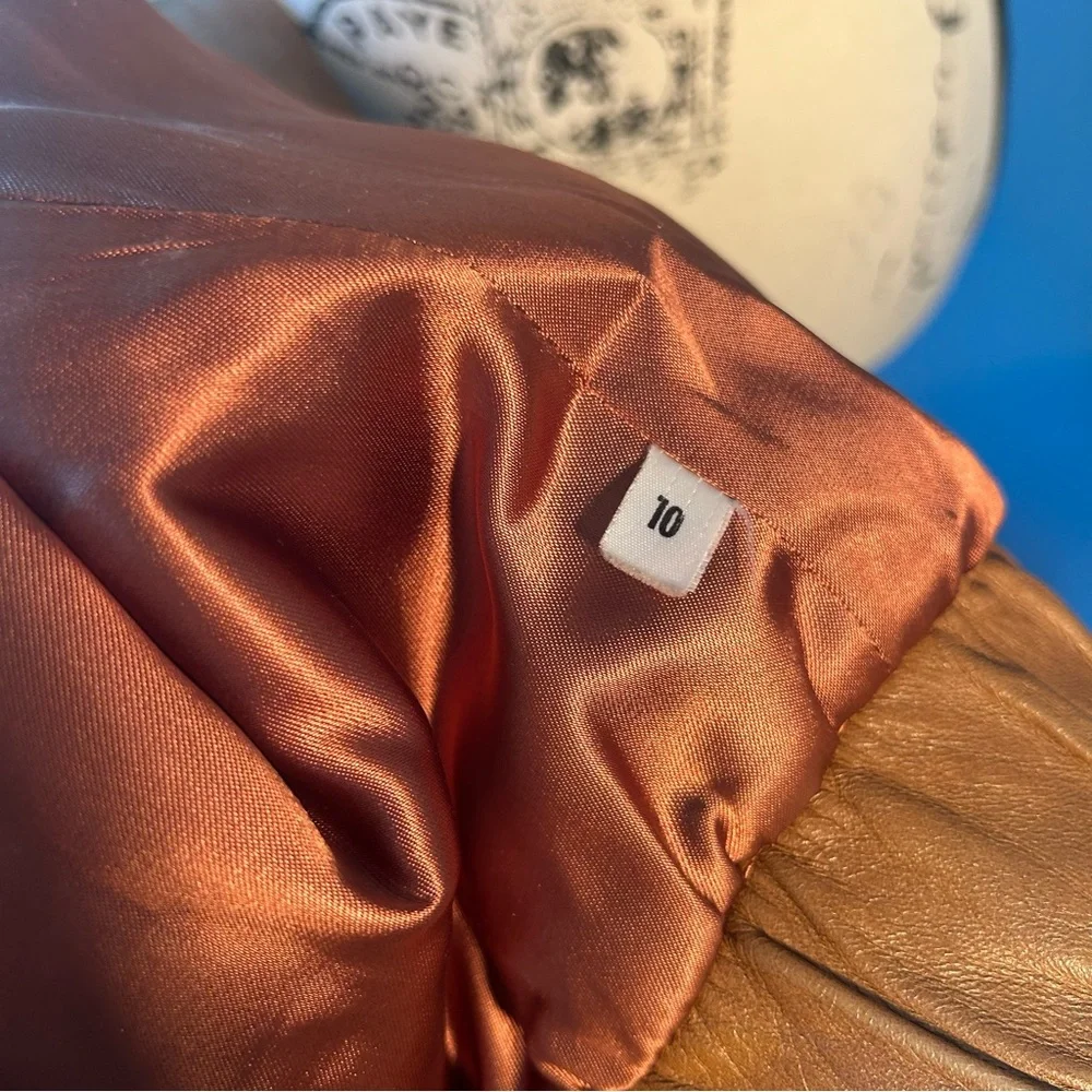 Women's Tan Leather Jacket with Hood - Picture 3 of 15